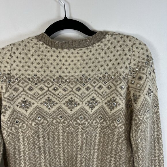Telluride Clothing Co Cardigan Women S Cream Lambswool Fair Isle Metallic Beaded - Picture 10 of 11